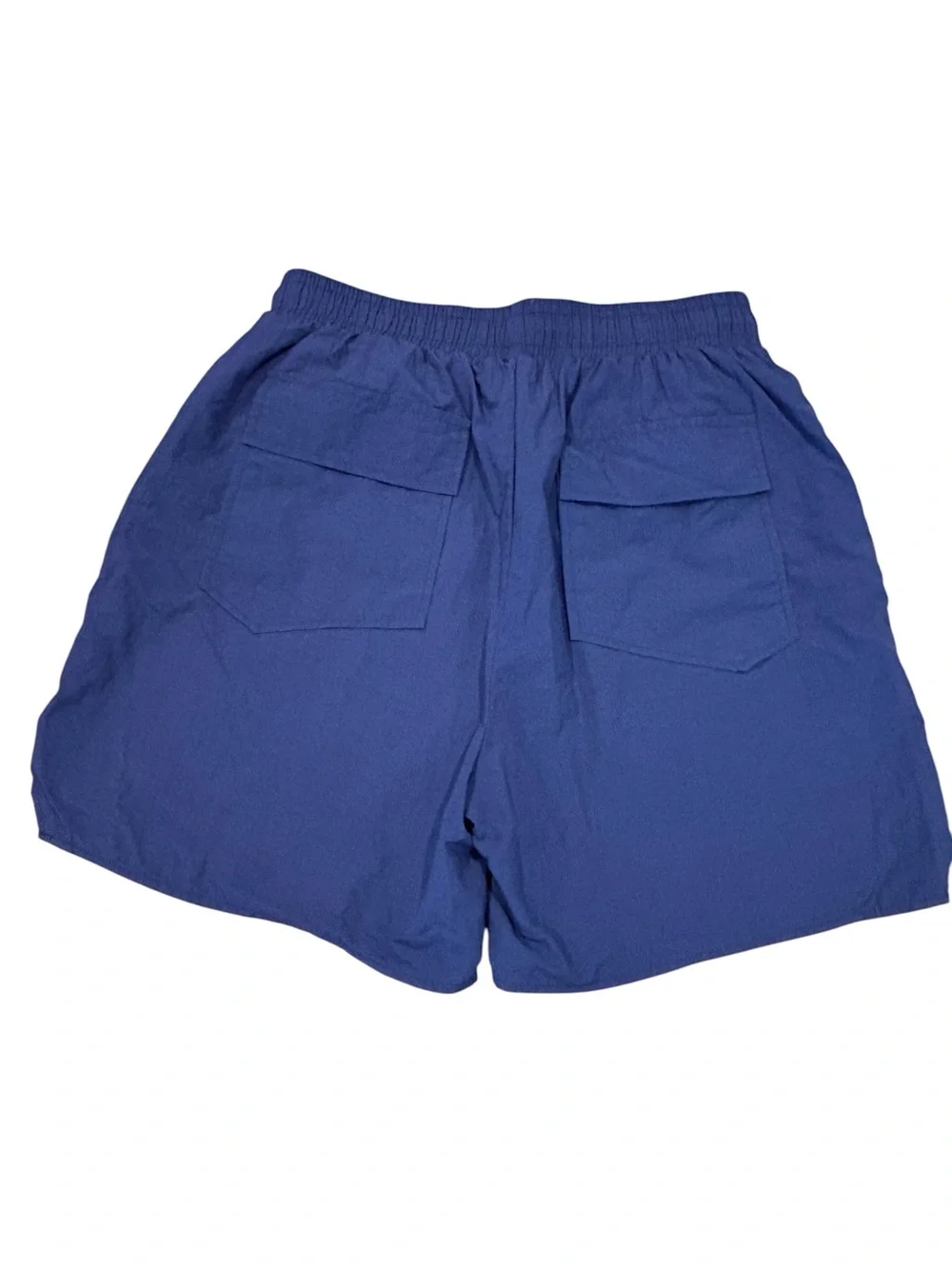 Rhude Navy Swim Shorts with White Logo and Yellow Drawstring S